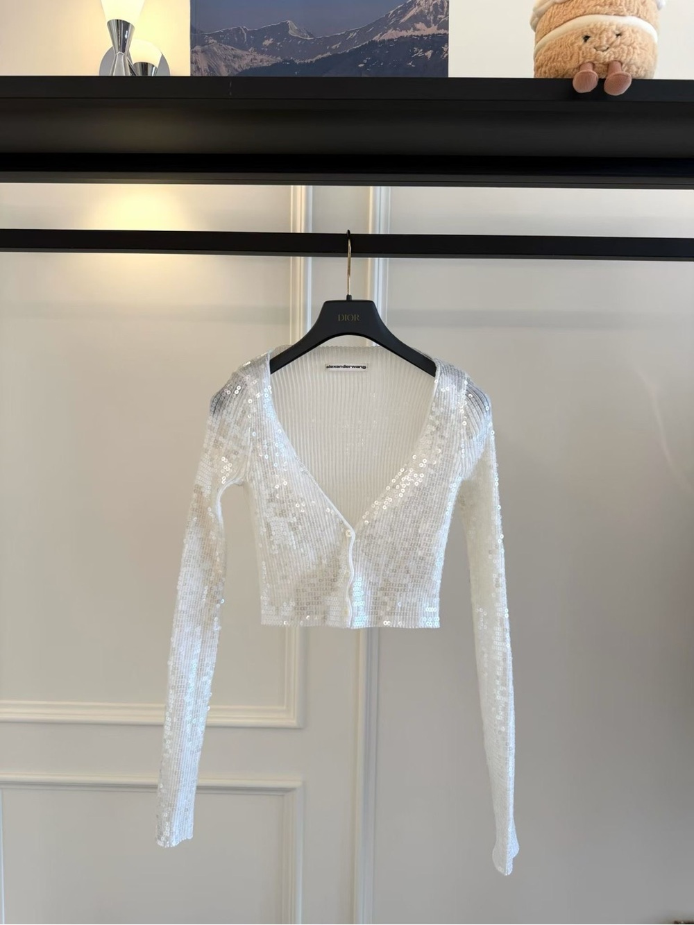 Alexander Wang White Sequin Cropped Cardigan